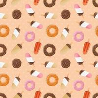 Seamless pattern with ice cream and colorful tasty donuts