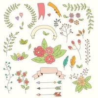 Hand drawn vintage flowers and floral elements for weddings, Valentines day, birthdays and holidays vector