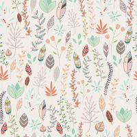 Seamless pattern design with hand drawn flowers, floral elements and feathers vector
