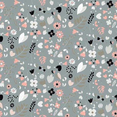 Bohemian hand drawn flowers, seamless pattern