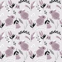 Seamless pattern with rabbits, lady bugs, birds and flowers vector