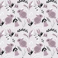 Seamless pattern with rabbits, lady bugs, birds and flowers vector