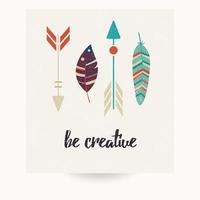 Postcard design with inspirational quote and bohemian colorful feathers vector