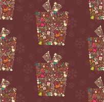 Seamless pattern with ornamental Christmas gift box with reindeers, snowflakes and flowers vector