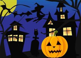 banner de halloween con casa embrujada vector