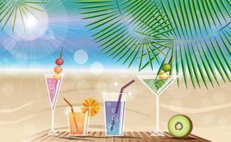 Summer holiday background with tropical island and cocktails vector