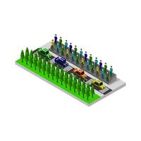 Isometric Car Race On White Background vector