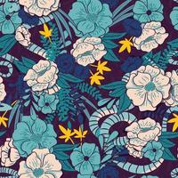 Floral jungle with snakes seamless pattern vector