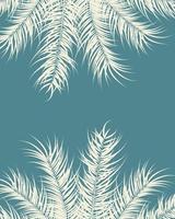 Diseño tropical con hojas de palma de vainilla y plantas sobre fondo azul. vector