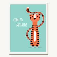 tarjeta de felicitación con tigre lindo y mensaje de texto vector