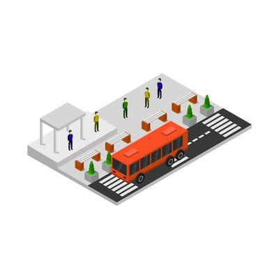 Isometric Bus Stop On White Background