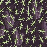 Seamless pattern with cute green rain forest gecko lizard vector