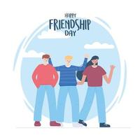 happy friendship day, men and woman cartoon character special event celebration vector