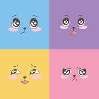 Conjunto de emoticonos coloridos, diseño de dibujos animados de expresión de caras emoji vector