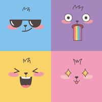 Conjunto de emoticonos coloridos, diseño de dibujos animados de expresión de caras emoji vector