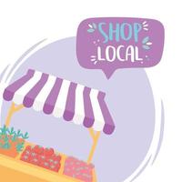 support local business, shop small market farm products fresh harvest vector