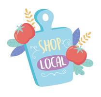 support local business, shop small market board text and vegetables vector