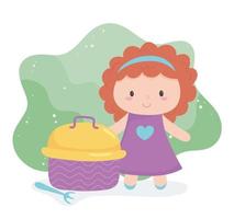 toys object for small kids to play cartoon doll and lunch box vector