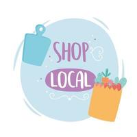 support local business, fresh vegetables paper bag shop small market vector