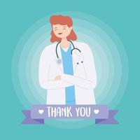 thank you doctors and nurses, female physician with coat and stethoscope vector