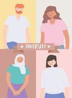 diverse multiracial and multicultural people, portrait man and women character