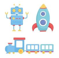 toys object for small kids to play cartoon robot rocket and train with wagons vector