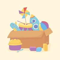 rocket plane ball blocks toys object for small kids to play cartoon in cardboard box vector