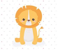 cute lion sitting animal cartoon dotted background design vector