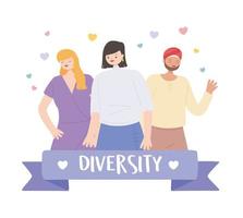 diversas personas multirraciales y multiculturales, varios grupos y etnias vector