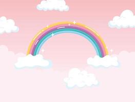 bright rainbow cloudscape magic fantasy decoration cartoon vector