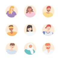 diverse multiracial and multicultural people, round block icons faces diversity persons vector