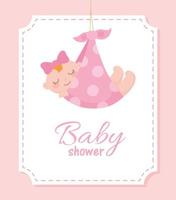 baby shower, cute little girl in dotted blanket, welcome newborn celebration card vector