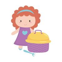 toys object for small kids to play cartoon doll and lunch box vector