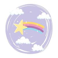 shooting star rainbow with clouds sky cartoon vector