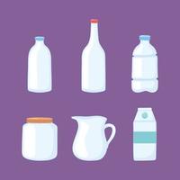 vasos de plástico o vidrio, maquetas de botellas, botellas, jarra, jarra, caja, contenedor, iconos vector