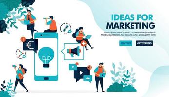 Business ideas by promoting products via mobile. Advertising and marketing with smartphone to profit. Flat vector illustration for landing page, web, website, banner, mobile apps, flyer, poster, ui