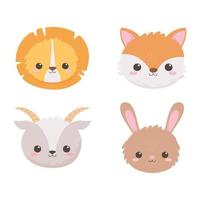 cute lion fox goat and rabbit head cartoon animals vector