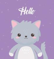 cute gray cat animal standing cartoon purple background vector