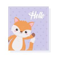 lindo pequeño zorro agitando la mano hola tarjeta animal dibujos animados