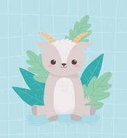 little goat sitting foliage leaves cartoon animal vector