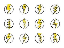 Lightning bolt and energy icon set vector