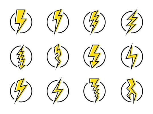 Lightning bolt and energy icon set