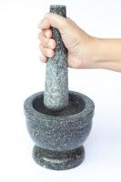 Hand using a mortar and pestle photo