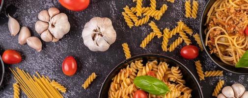 Sauteed macaroni pasta in the pan photo