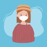 young girl with medical mask, prevention coronavirus spread, covid 19 vector