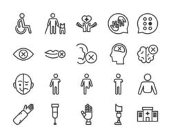 Disability line icon set vector