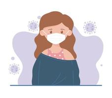 young girl with medical mask, prevention coronavirus spread, covid 19 vector