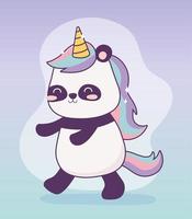 kawaii panda with costume unicorn cartoon character magical fantasy vector