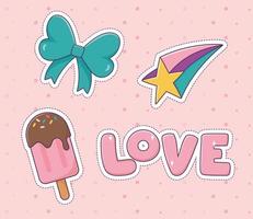 arco amor estrella helado parche moda insignia pegatina decoración icono vector