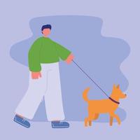boy is walking with dog on a leash vector
